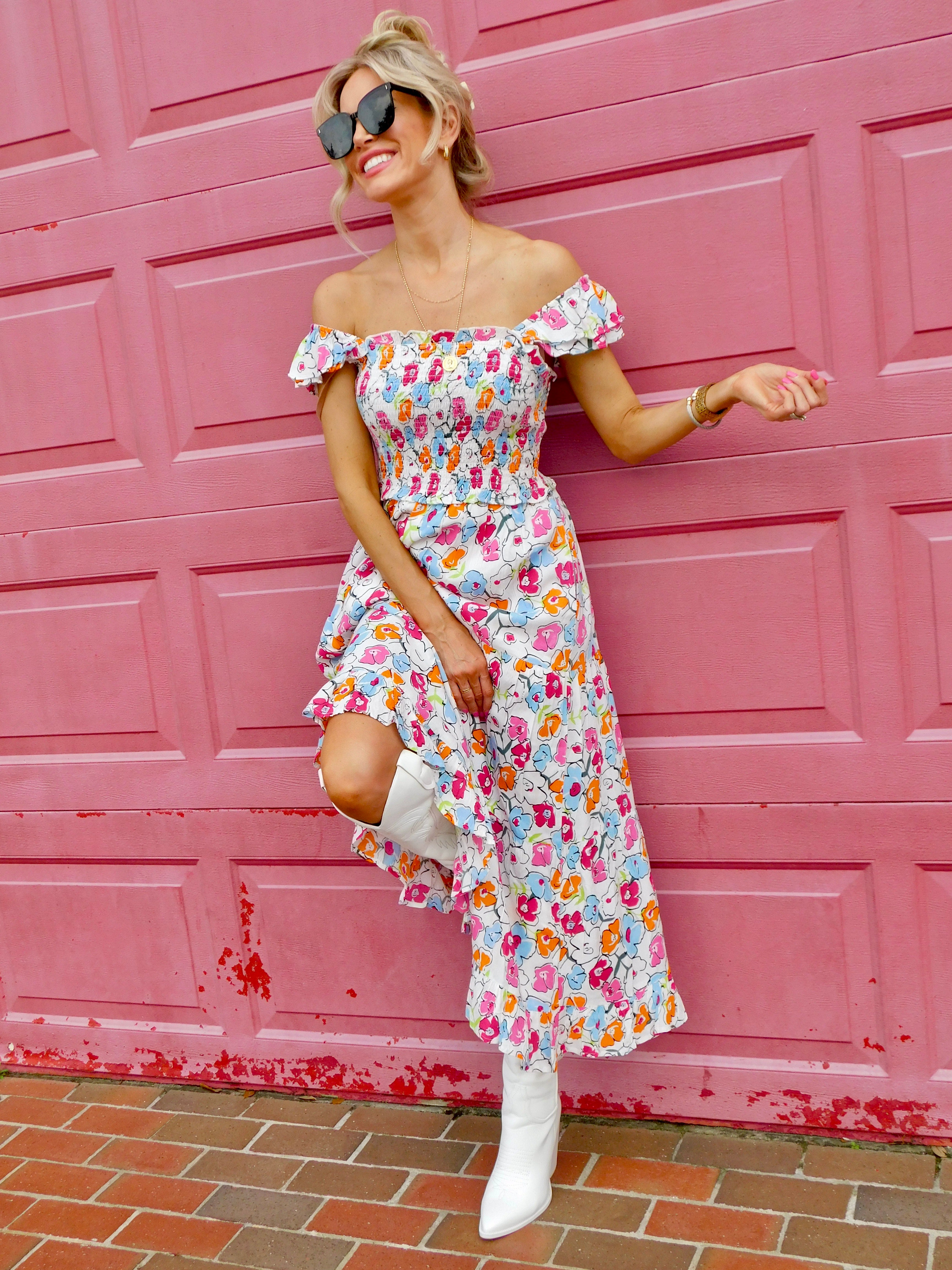 Astrid Smocked Floral Print Tiered Midi Dress