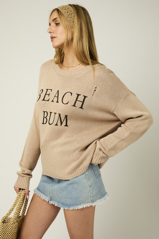 BEACH BUM Round Neck Long Sleeve Knit Sweater