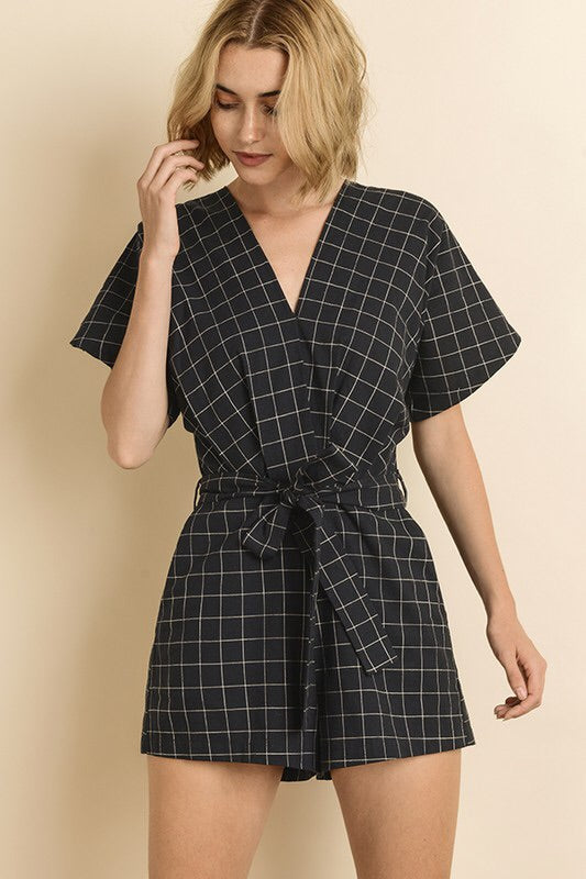 Marlo Windowpane Plaid Romper