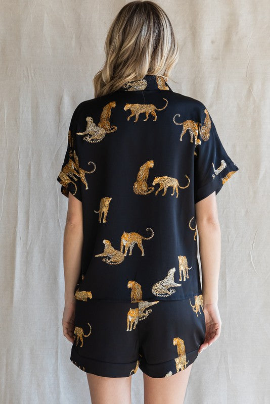 Cheetah Print Satin Lounge Set