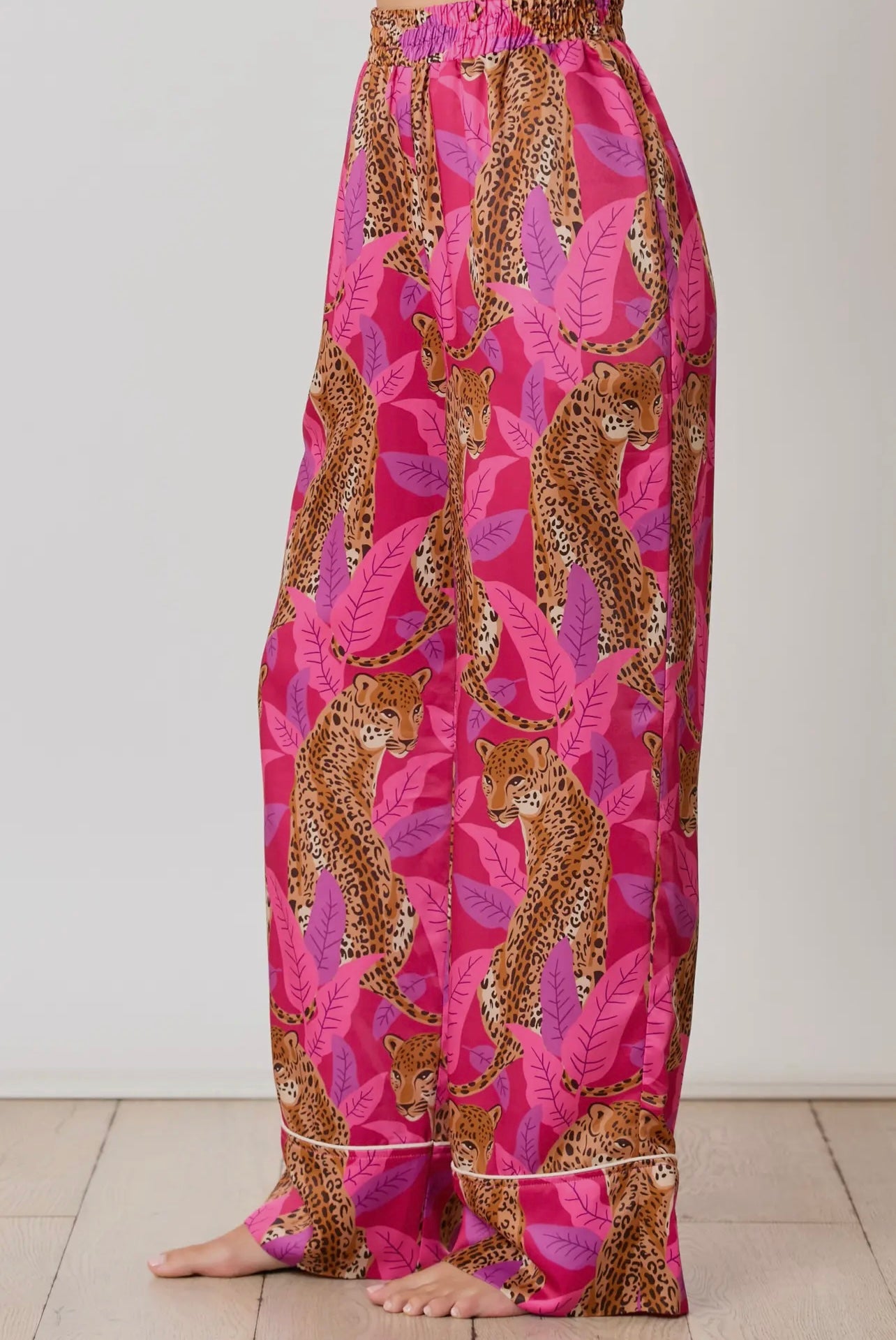 Silky Satin Cheetah Print Long Sleeve Pajama Set