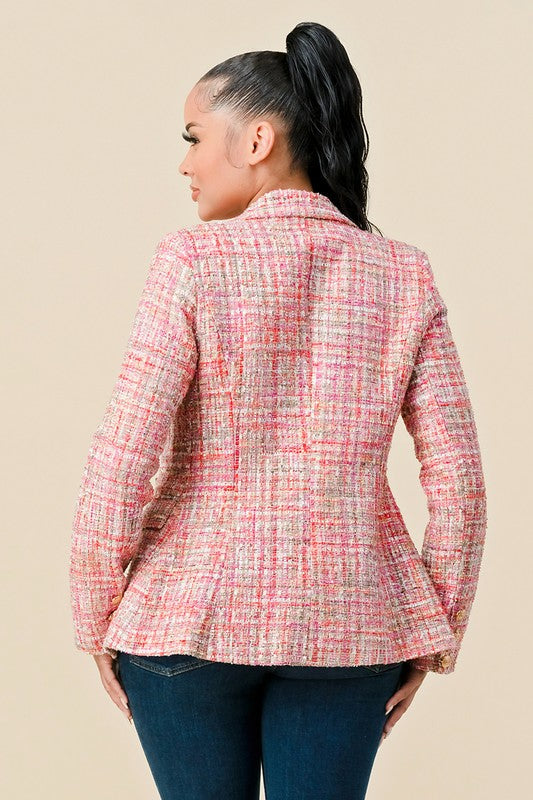 Blush Tweed Double Breasted Blazer