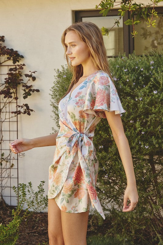 Aurora Floral Print Satin Mini Dress