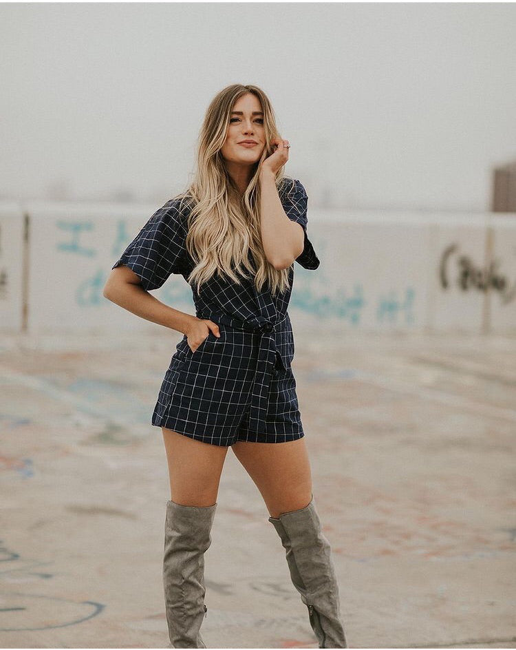 Maria Windowpane Print Romper