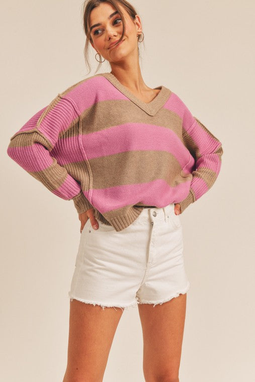 Belinda Striped V-Neck Sweater